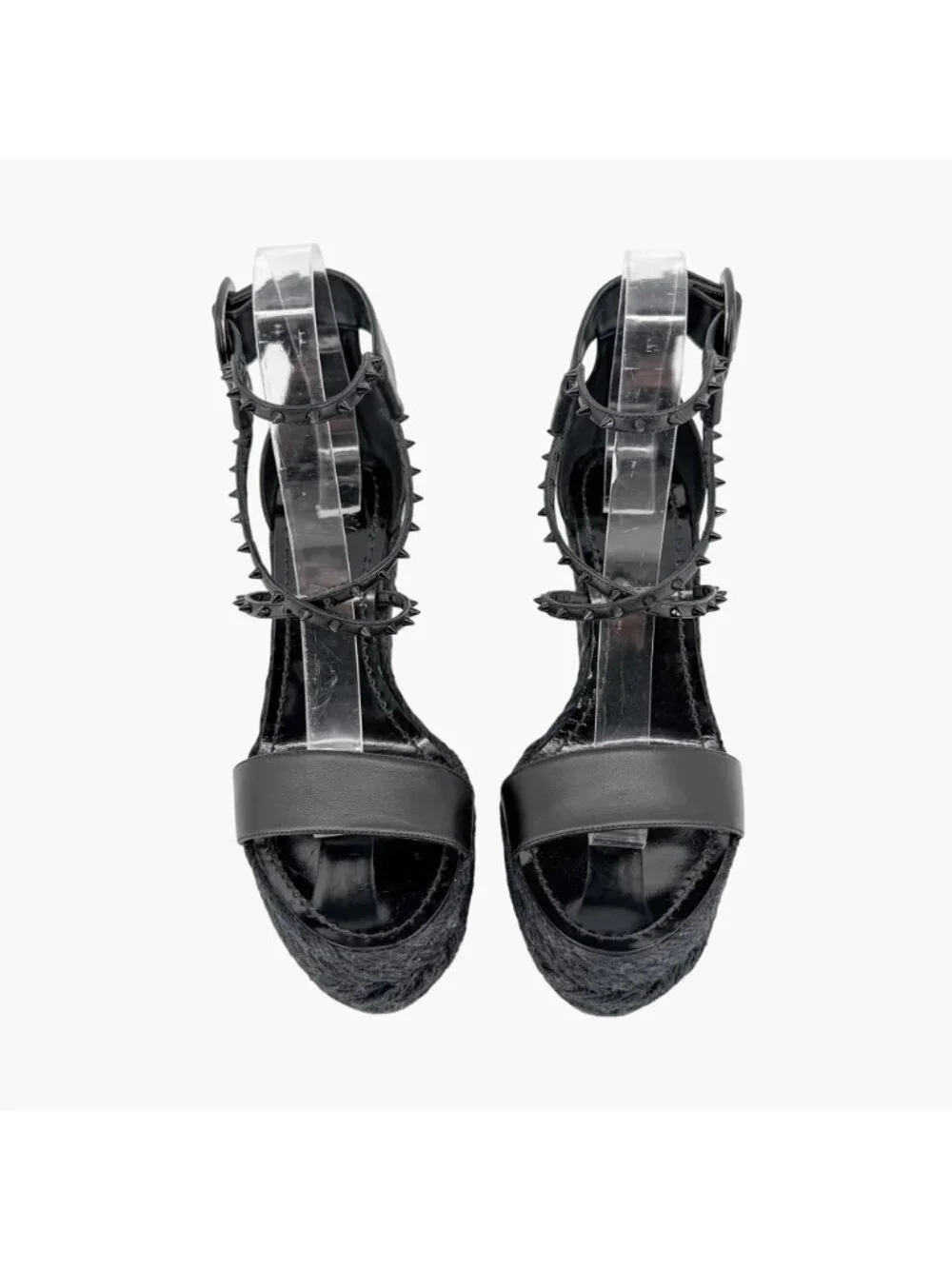 Christian Louboutin Chocazeppa Espadrille Wedge Sandals Black Size 39 US 9 Spike